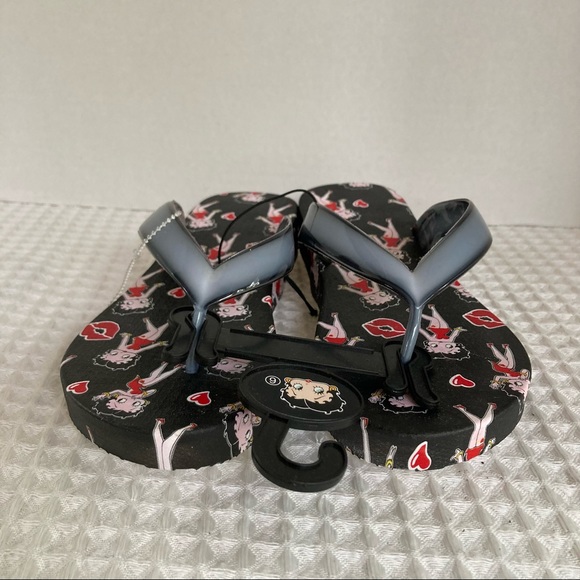 BETTY BOOP Flip Flops Black Red Peach Womens Size 6 - Picture 5 of 9
